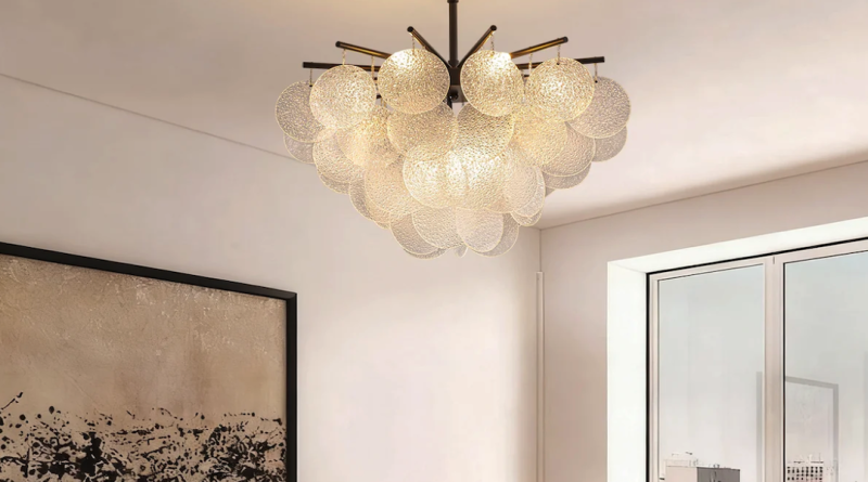 Contemporary Apartment Interior Shines with Layered Glass Chandelier